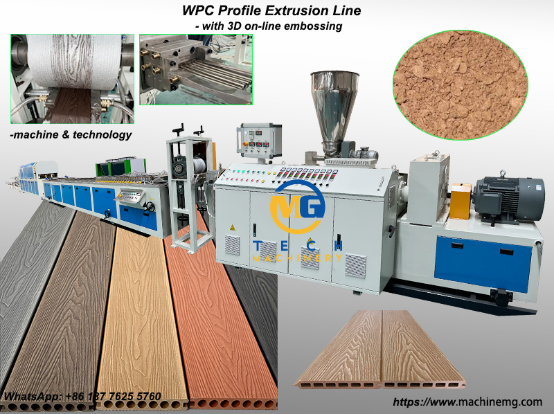 3D On Line Embossing WPC Extrusion Line For WPC Decking Wall Cladding Panel Fence profile