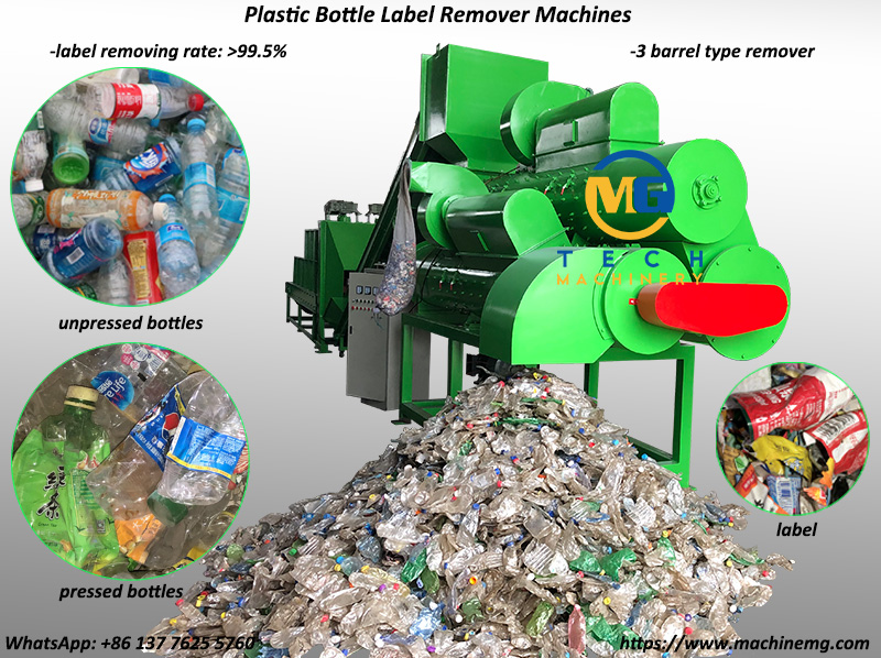 3 Barrel PET Bottle Label Remover Machine Recycling All PET Plastic Bottle With Shrink Labels