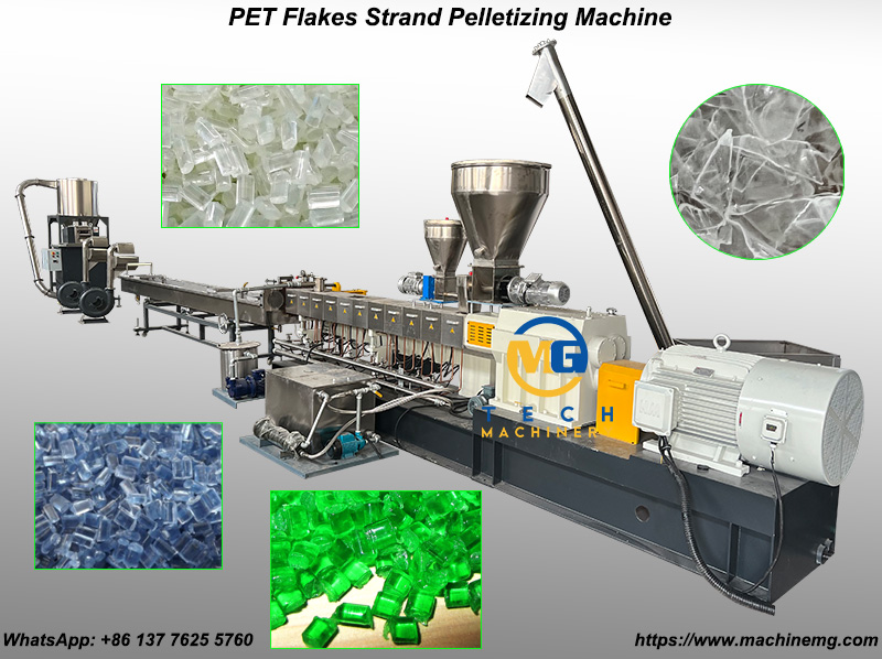 Plastic PET Pelletizing Machine With Strand Pelletizer For PET Flakes Recycling Pelletizing