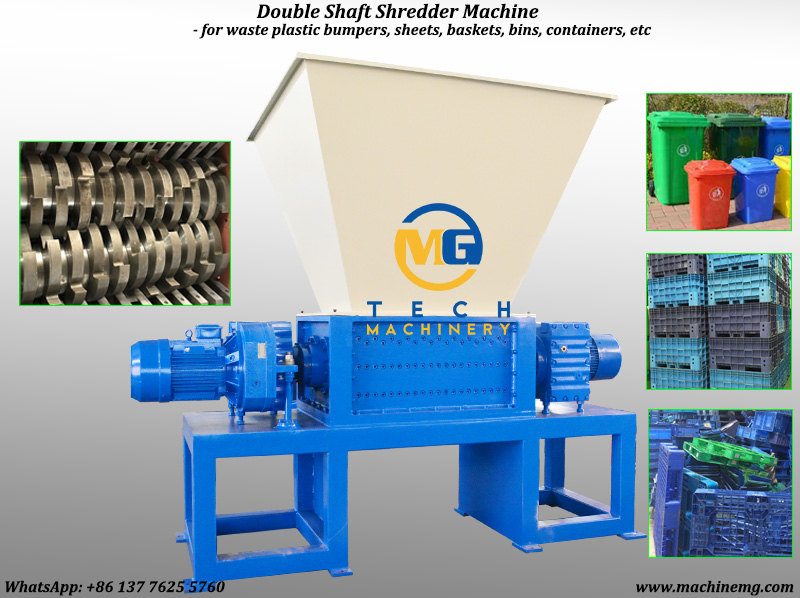 Double Shaft Shredder Machine For Shredding Solid Hard Plastic Waste 